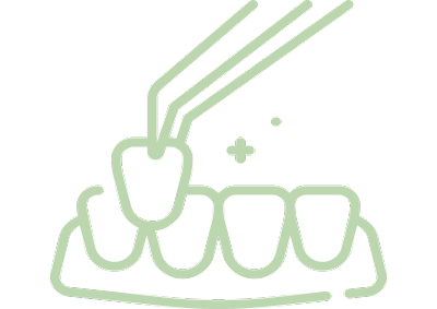 Estética dental y facial icono de una dentadura en verde y una herramienta dental