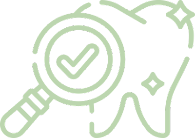 Odontología biológica y holística icono de una diente en verde y una espejo dental